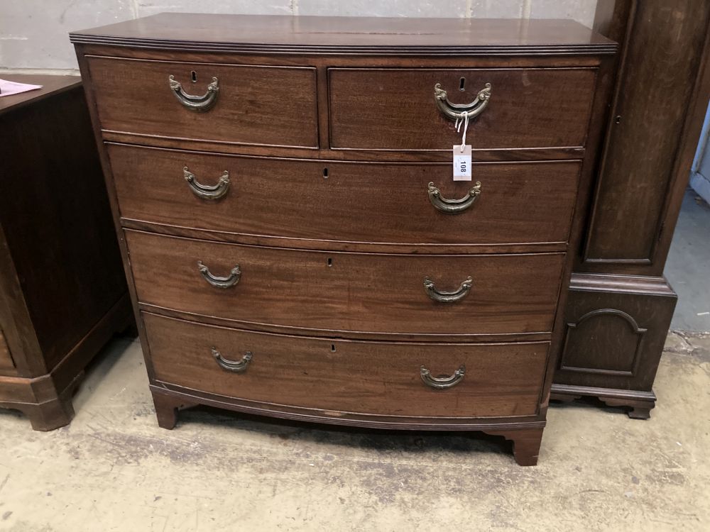 A George IV mahogany bow front chest, width 107cm, depth 52cm, height 107cm